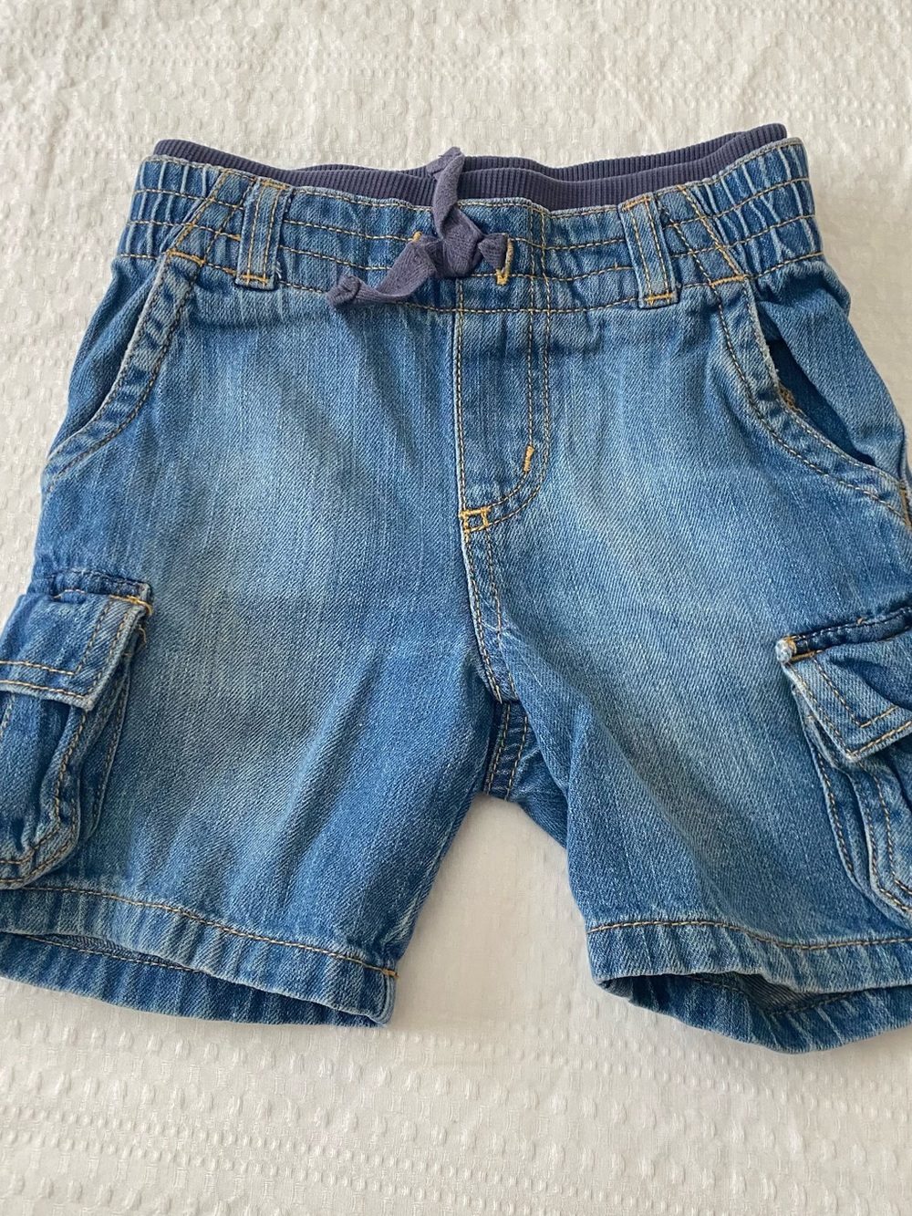Gymboree Light Blue Denim Cargo Shorts with Navy Waist Tie